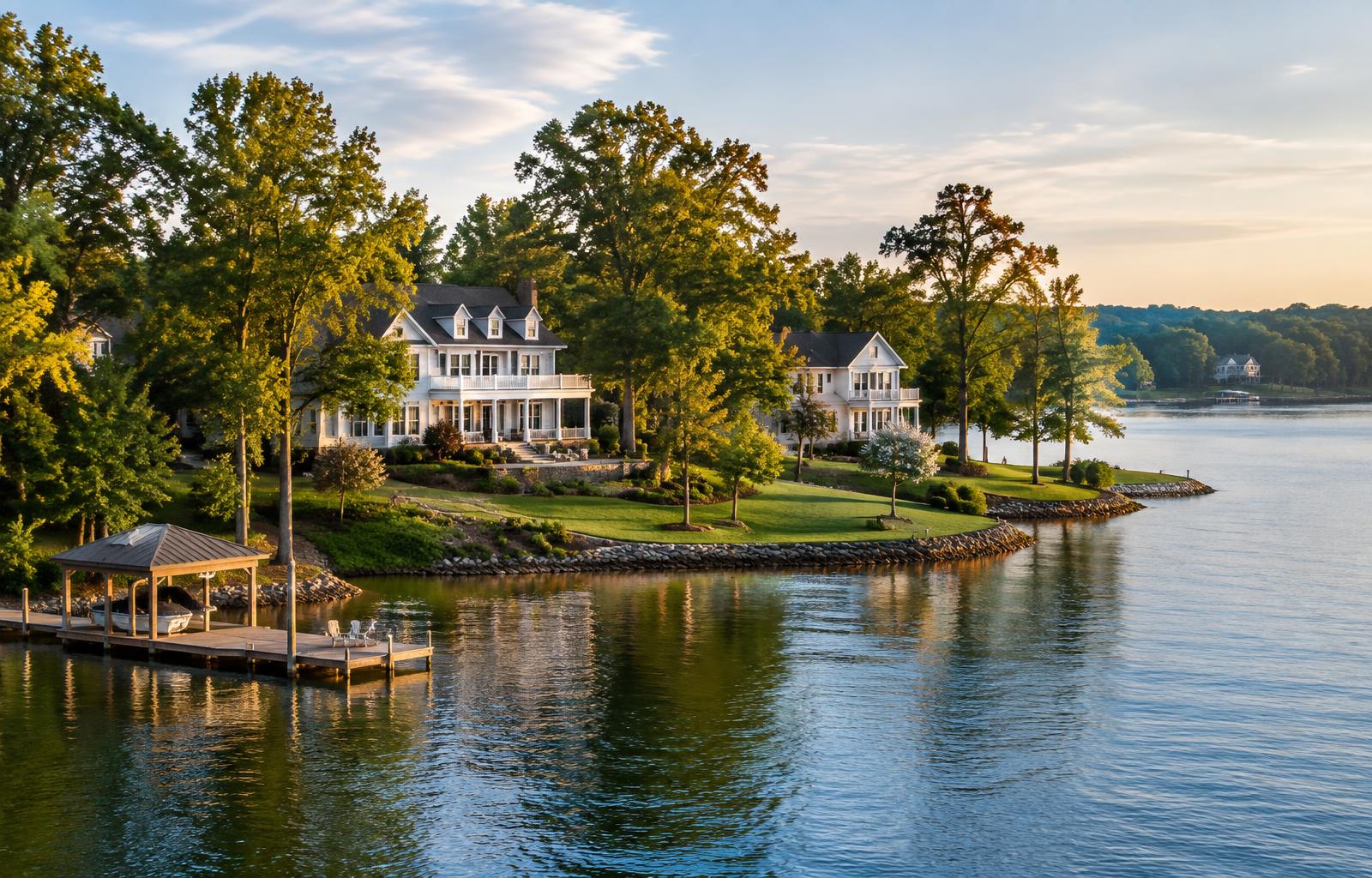 Waterfront homes on Lake Wylie in Tega Cay, South Carolina
